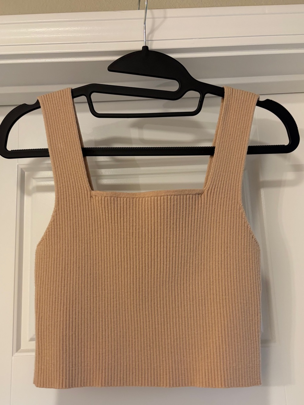 SHEIN Ribbed Square-Neck Crop Tank - Tan